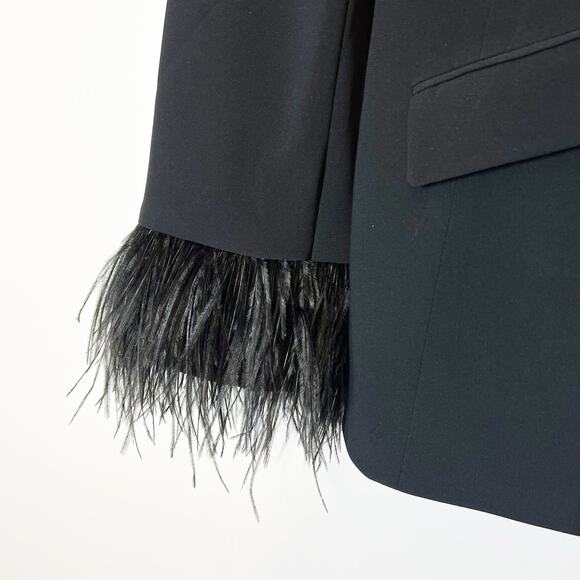 Cinq a Sept Ostrich Feather Black Cheyenne Blazer Size 6 - Picture 3 of 11